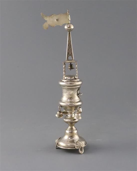Judaica. A 19th century Russian 84 zolotnik silver spice tower by unknown master, St. Petersburg, 1881, 5 oz.